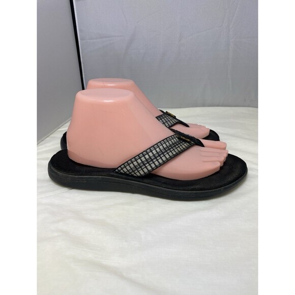 Teva Voya Women's Black/Gray/White Wedge Thong Sandals 1019043 Size: 9 - Picture 2 of 9